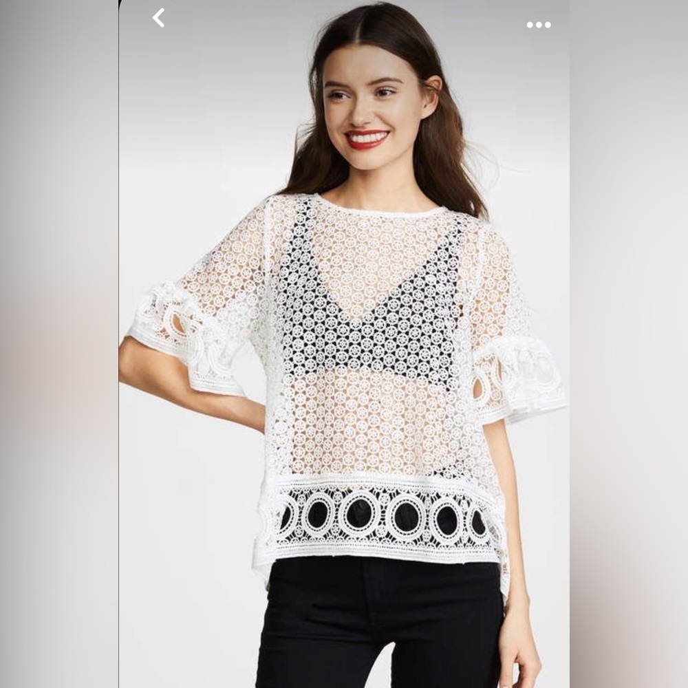 English Factory Eyelet Lace White Blouse, size M.